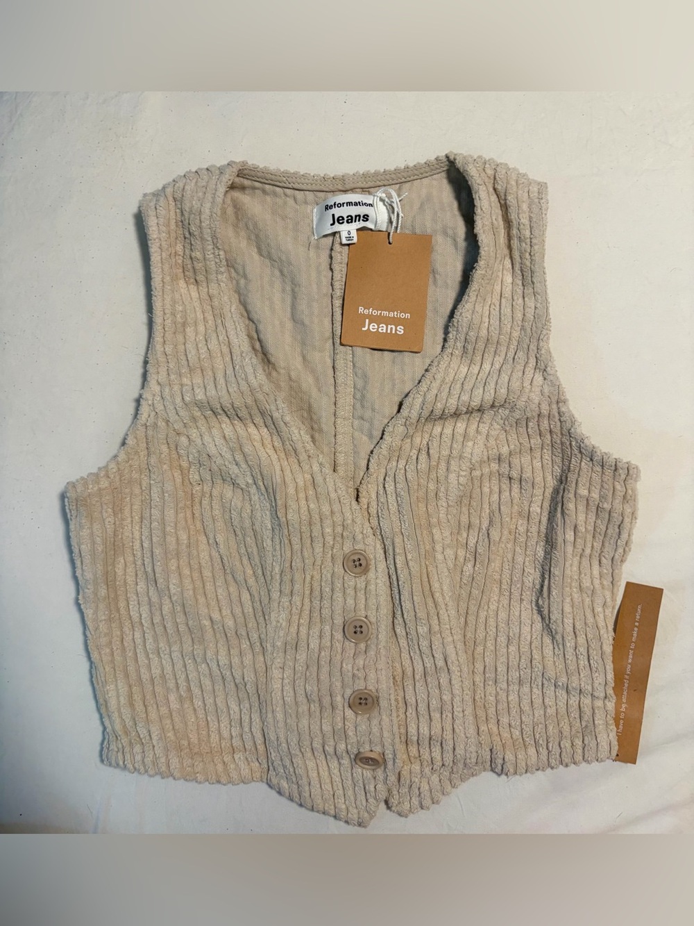 Reformation Devin Corduroy Vest Cement Beige NWT